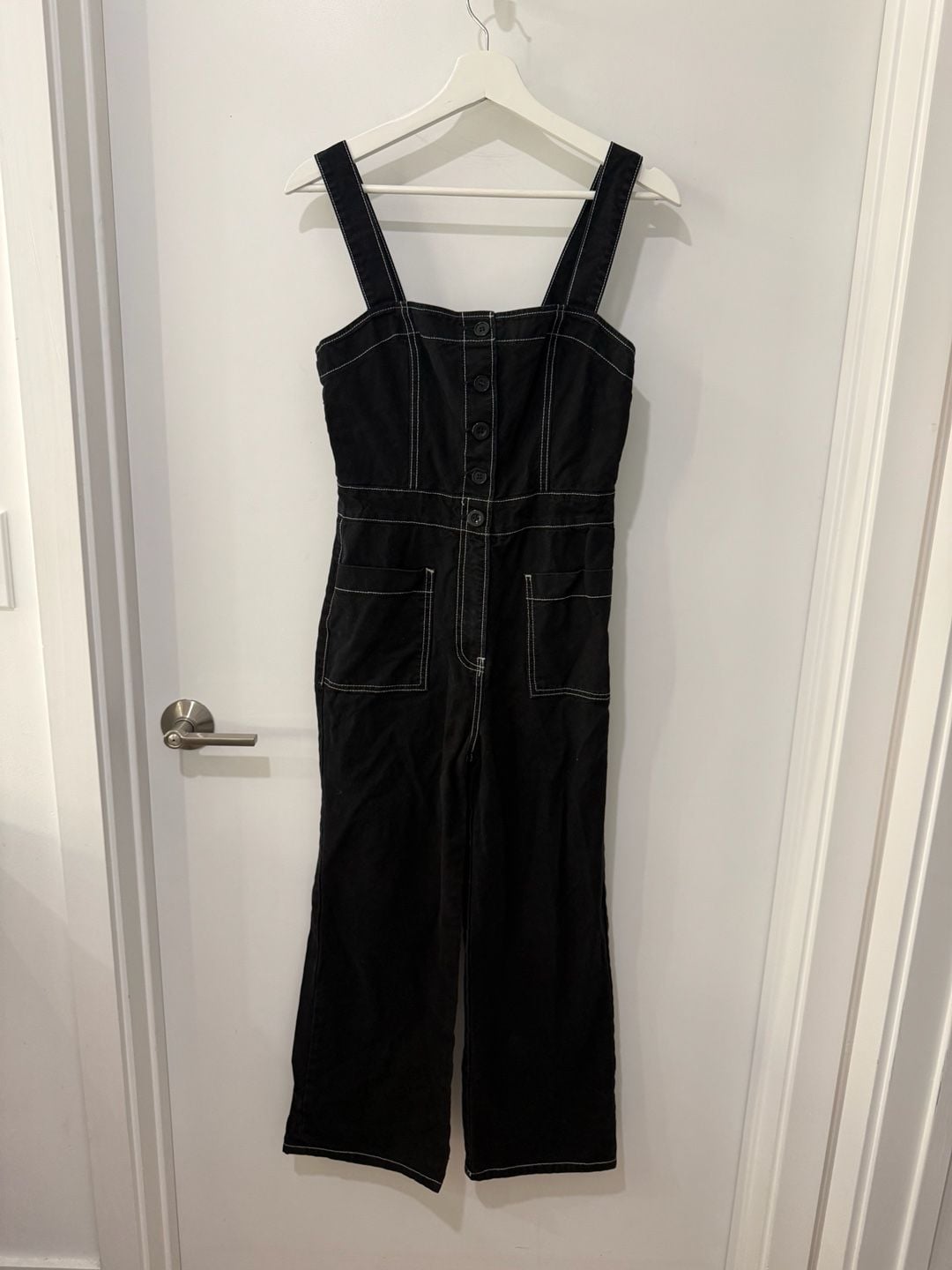 Reformation Amory Top Stitching Denim Wide Leg Jumpsuit